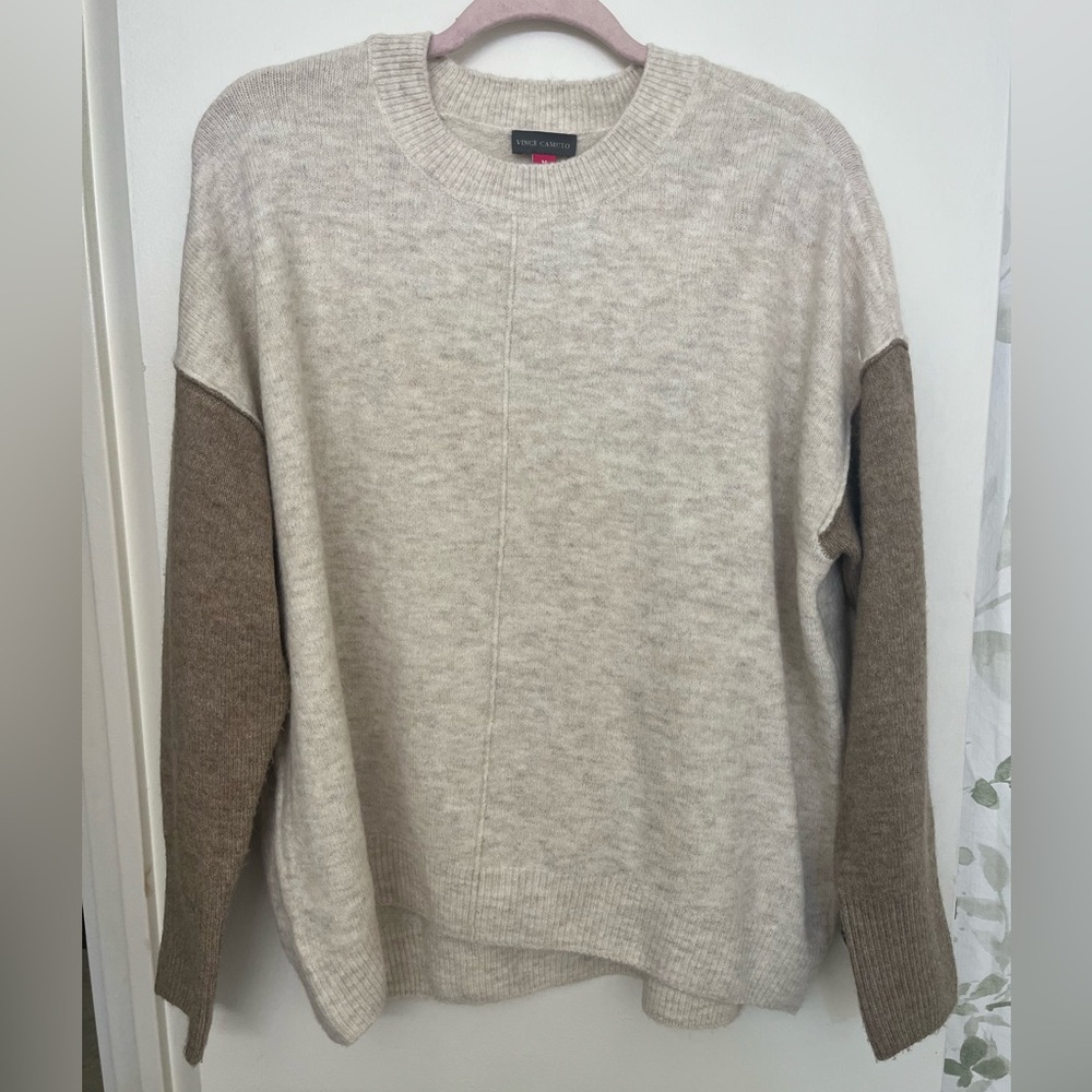 Vince Camuto Cream Crewneck Sweater with Brown Sleeves